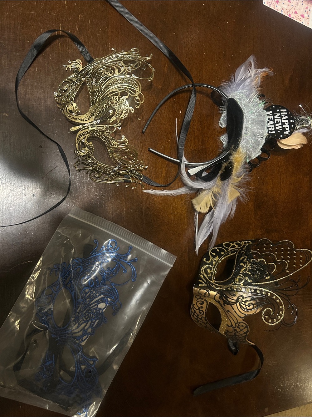 Set of Decorative Masquerade Masks - Gold, Black, Blue, Multi